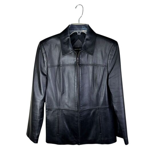 Valerie Stevens Women's Soft Black Leather Jacket blazer Medium Full Zip - Picture 1 of 6